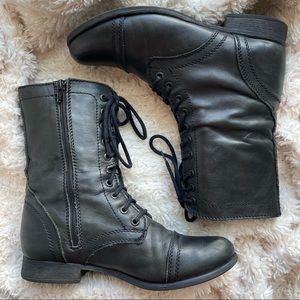 Steve Madden Troopa Black Leather Combat Boots